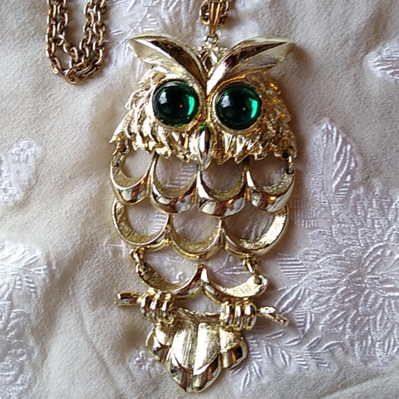 Vintage Large Owl Necklace Pendant - Picture 3 of 7
